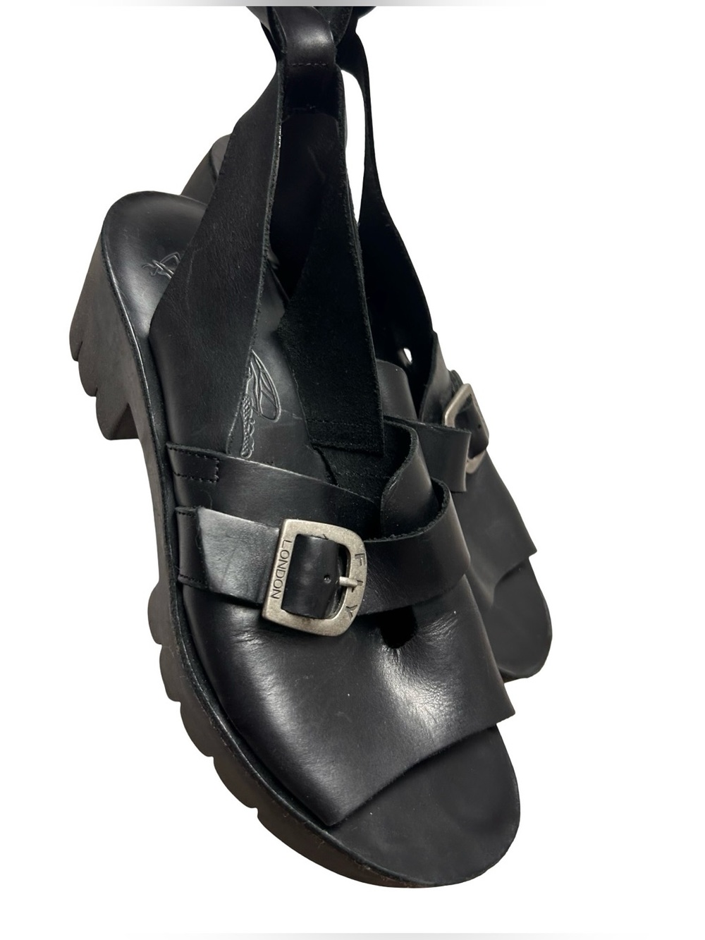 Fly London Black Leather Platform Slingback Sandals | Chunky Comfort Sandals